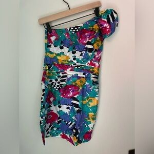 ASOS Bright Floral One Shoulder Silk Dress Size 4